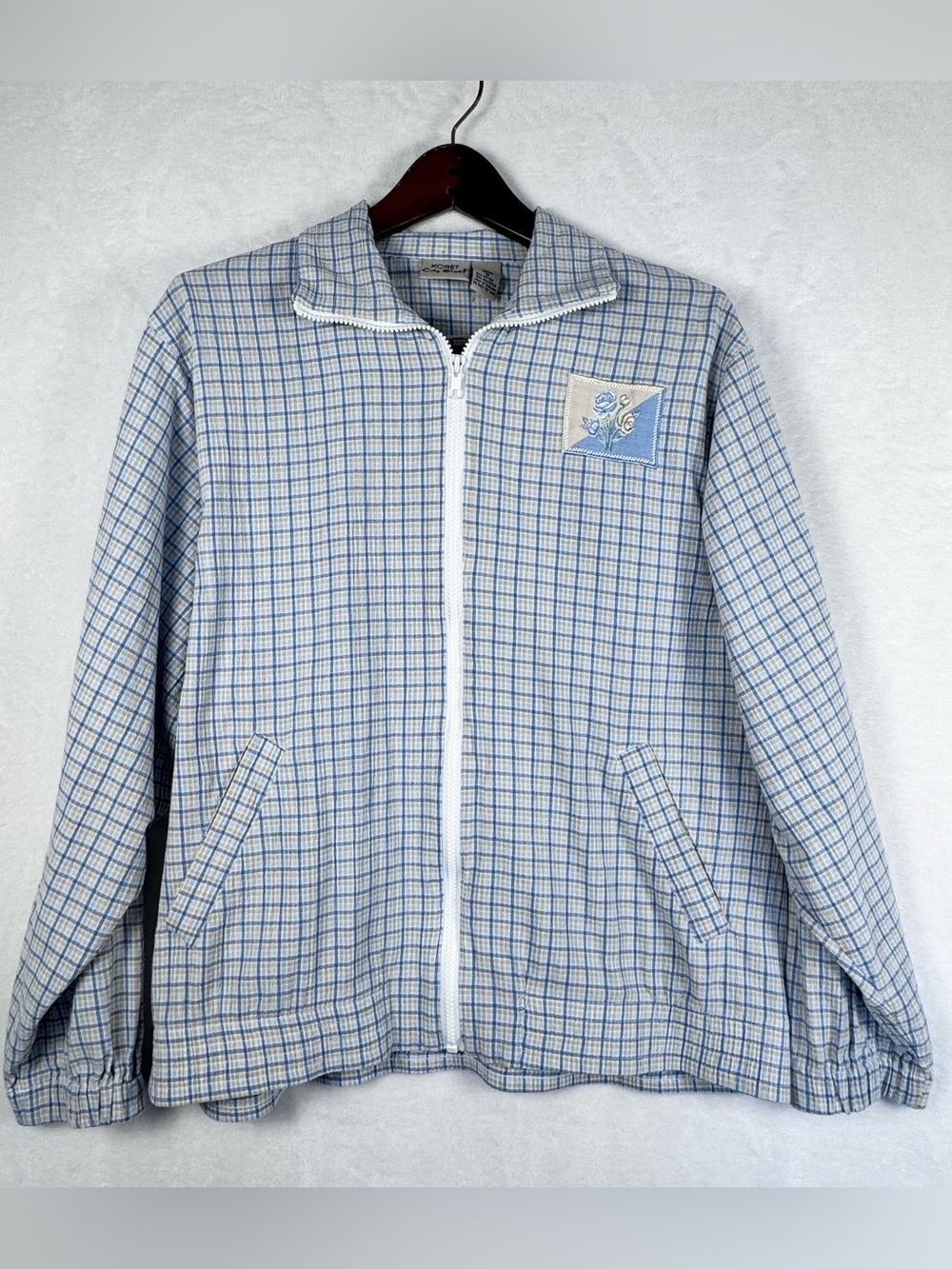Vintage Koret City Blues Plaid Zip Jacket Floral Patch M